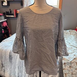 Jane and Delancey Navy and White Pinstripe‎ Blouse